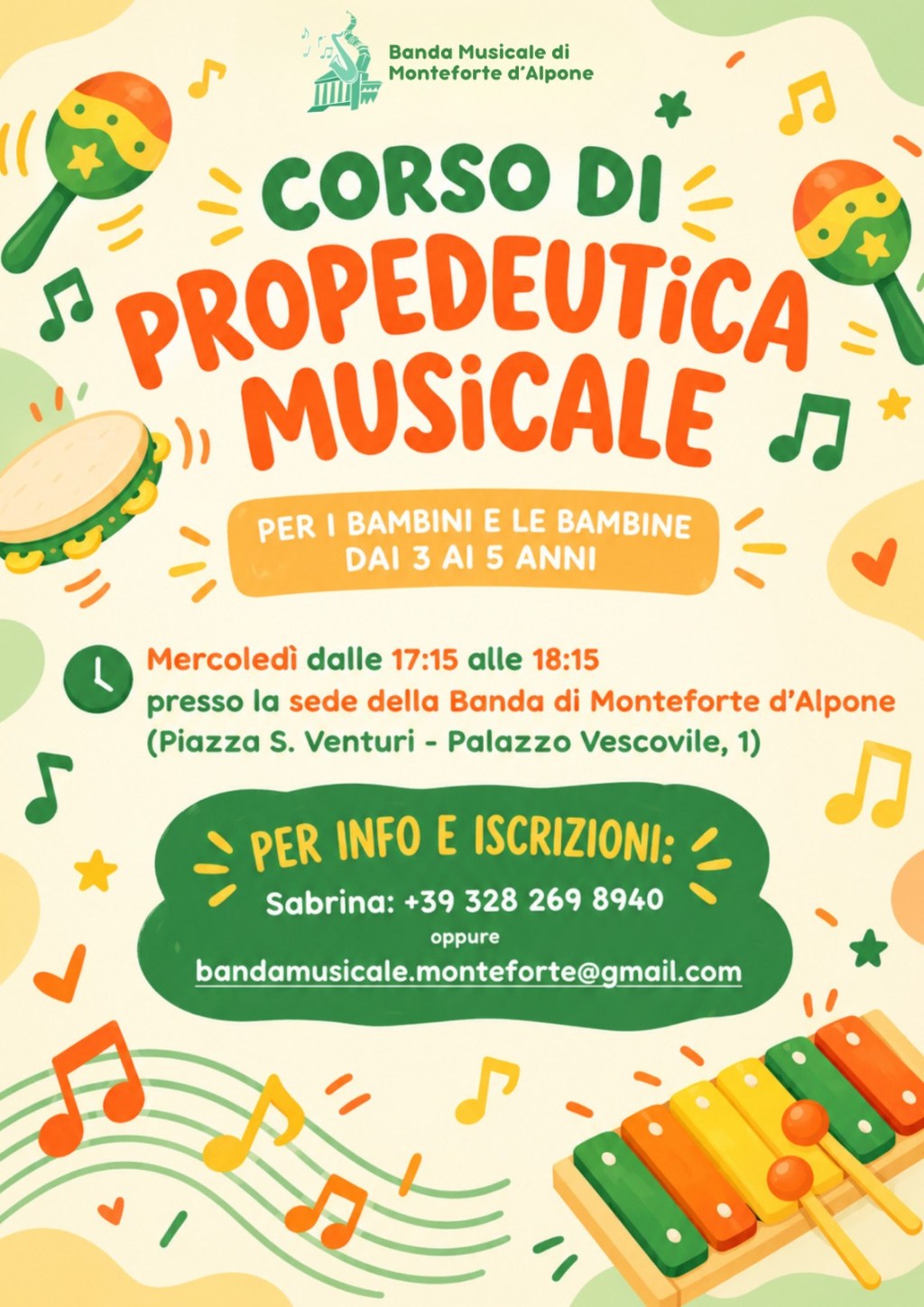 Corso di musica propedeutica dai 3 a i 5&nbsp;anni